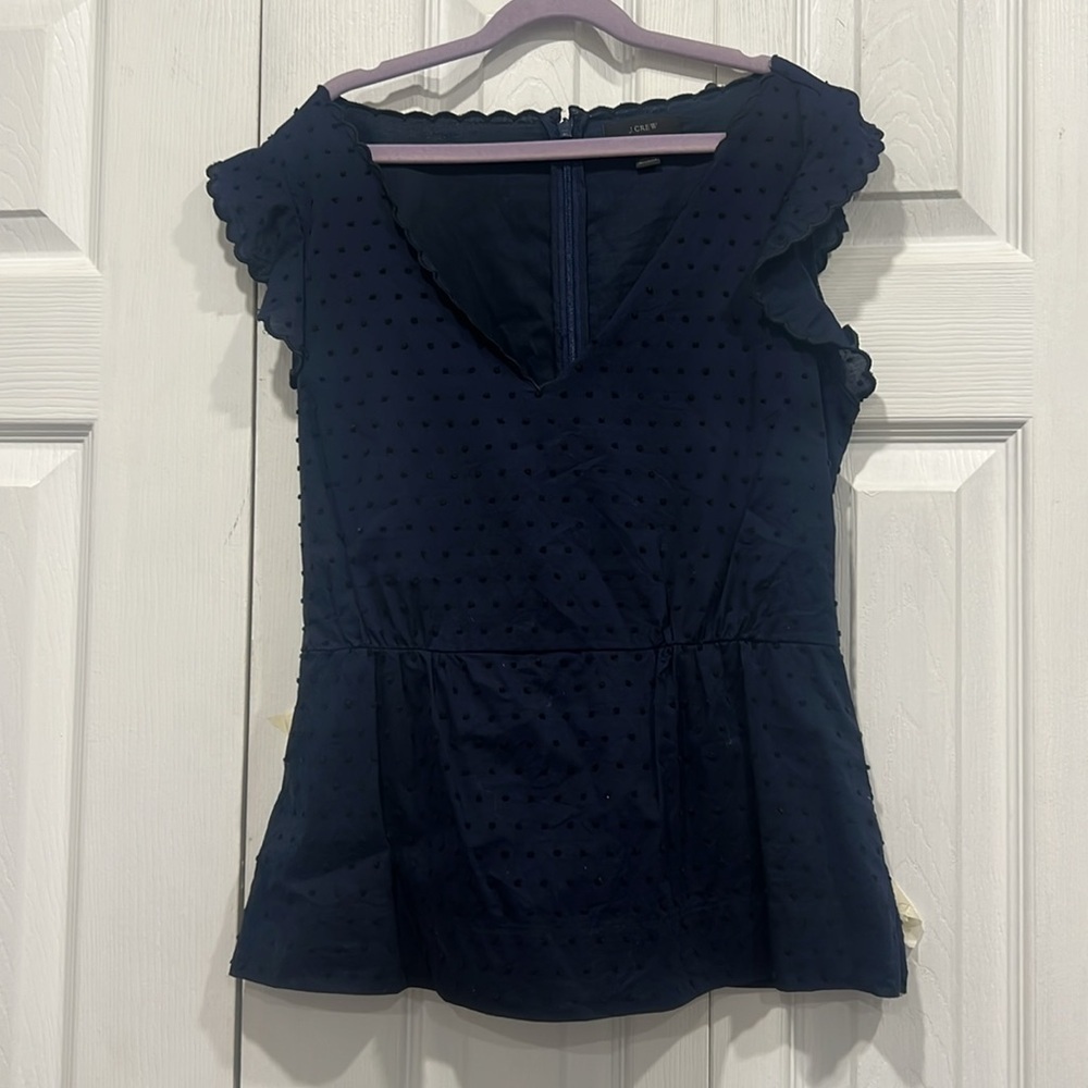 J. Crew Navy Blue Swiss dot blouse back zip flutter cap sleeve size 2 (3x $15) - Picture 15 of 15